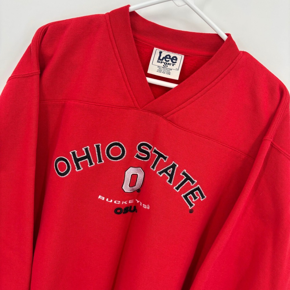 Lee Sport Sweatshirt Mens Medium Red Excellent Ohio State Buckeyes V-Neck Retro